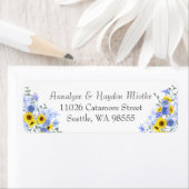 Zonnebloemen, Dusty Blue Rozen Adreslabel Etiket (Insitu)