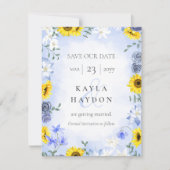 Zonnebloemen, Dusty Blue Rozen Wedding Save the Da Kaart (Voorkant)
