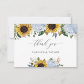 Zonnebloemen Dusty Blue Weddenschap Hartelijk dank Bedankkaart (Voorkant)