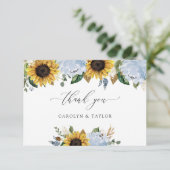 Zonnebloemen Dusty Blue Weddenschap Hartelijk dank Bedankkaart (Staand voorkant)