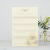 Zonnebloemen Ecru Gelinieerde Bloemen Monogram Briefpapier (Staand voorkant)