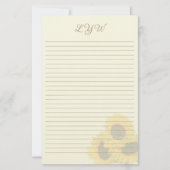 Zonnebloemen Ecru Gelinieerde Bloemen Monogram Briefpapier (Voorkant)