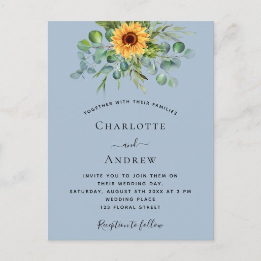 Zonnebloemen edige bruine bruinbruine bruiloft uitnodiging briefkaart (Voorkant)