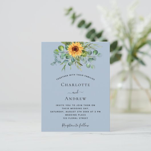 Zonnebloemen edige bruine bruinbruine bruiloft uitnodiging briefkaart (Staand voorkant)