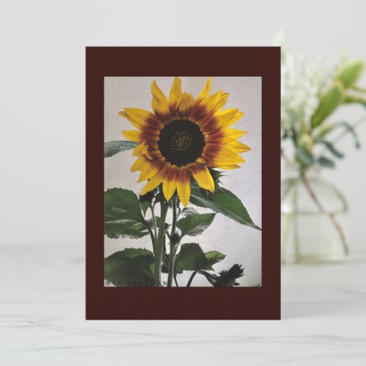 Zonnebloemen, eenvoudige briefkaart, handgeschreve kaart (Staand voorkant)