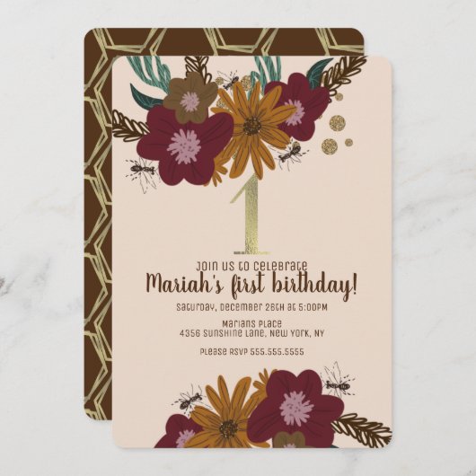  zonnebloemen, eerste verjaardag kaart (Voorkant / Achterkant)