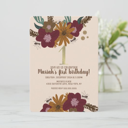  zonnebloemen, eerste verjaardag kaart (Staand voorkant)