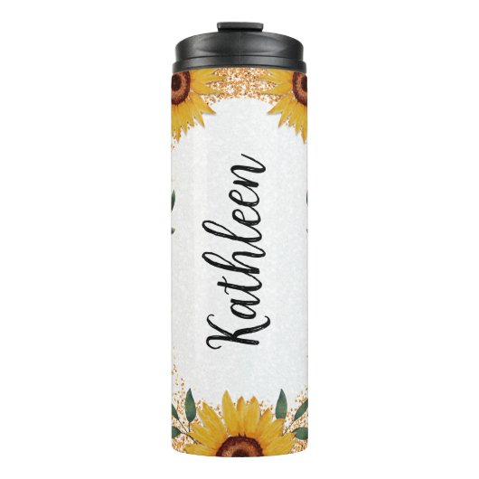 Zonnebloemen Eigen naam Thermosbeker (Voorkant)