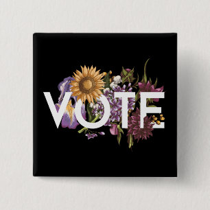 zonnebloemen Elegant Feminine Go Vote Vierkante Button 5,1 Cm