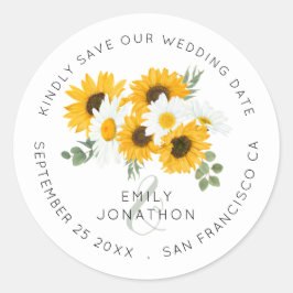 Zonnebloemen Elegant Sla de datum op Ronde Sticker
