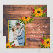 Zonnebloemen Elegante rustieke gele bloemen foto Save The Date (Voorkant / Achterkant)