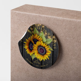 Zonnebloemen elegante rustieke houten lichten brui ronde sticker