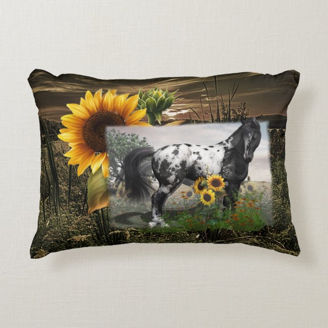Zonnebloemen en Appaloosa paard Accent Kussen (Voorkant)