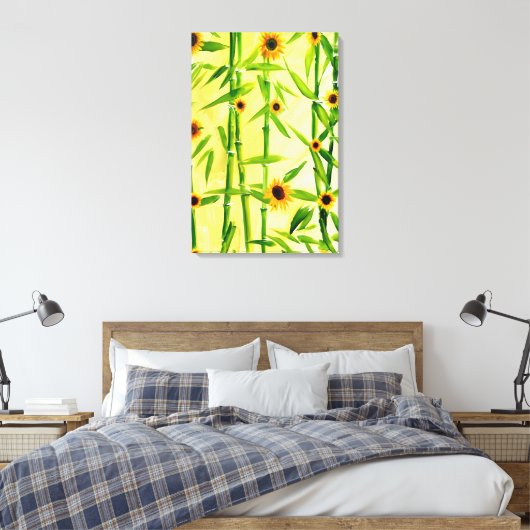 Zonnebloemen en bamboe canvas afdruk (Insitu (Slaapkamer))