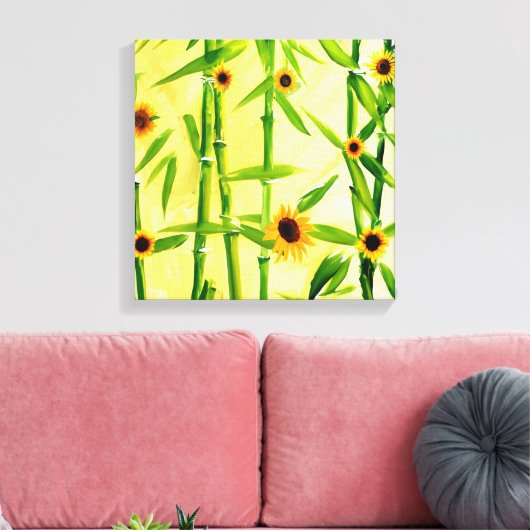 Zonnebloemen en bamboe canvas afdruk (Insitu (Woonkamer))