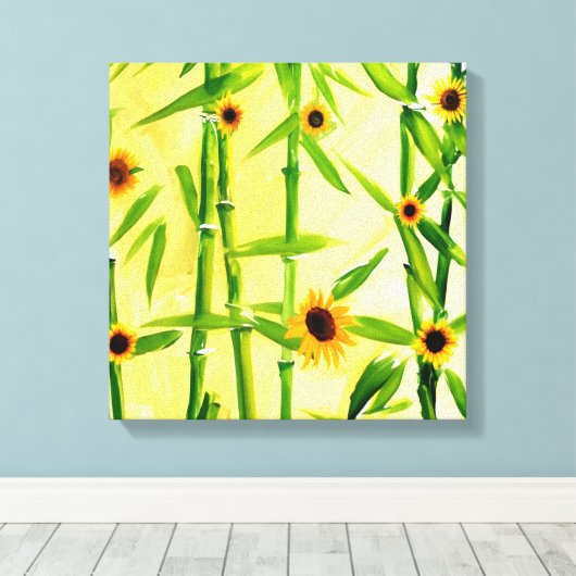 Zonnebloemen en bamboe canvas afdruk (Insitu (Houten vloer))