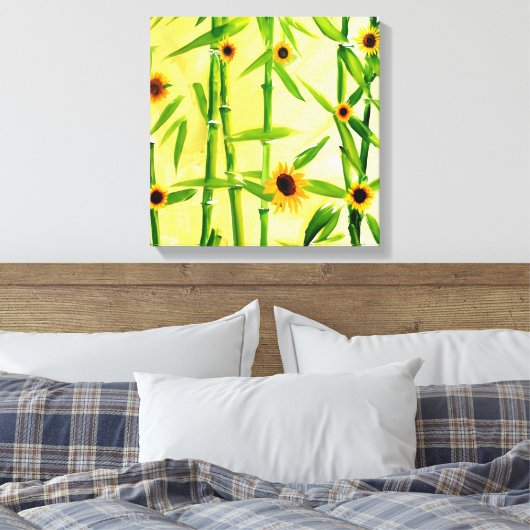 Zonnebloemen en bamboe canvas afdruk (Insitu (Slaapkamer))