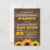 Zonnebloemen en Barnwood Housewarming Invitation Kaart (Voorkant)