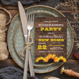 Zonnebloemen en Barnwood Housewarming Invitation Kaart