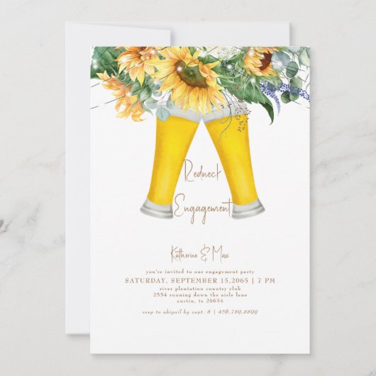 Zonnebloemen en bier verlovingsfeest kaart (Voorkant)