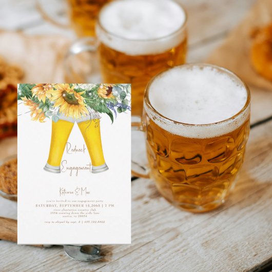 Zonnebloemen en bier verlovingsfeest kaart
