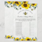 Zonnebloemen en bijen Baby shower Raad Prijsspel (Voorkant / Achterkant)