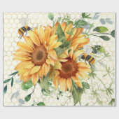 Zonnebloemen en bijen cadeaupapier (Vlak)