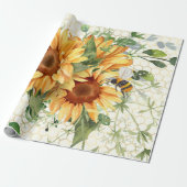 Zonnebloemen en bijen cadeaupapier (Uitgerold)