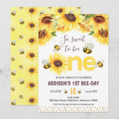 Zonnebloemen en bijen eerste verjaardag kaart (Voorkant / Achterkant)