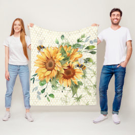 Zonnebloemen en bijen fleece deken