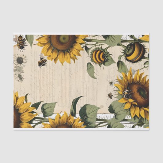 Zonnebloemen en bijen lijn script tissuepapier (Voorkant)