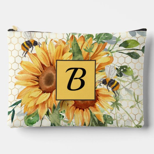 Zonnebloemen en bijen monogram etui (Voorkant)