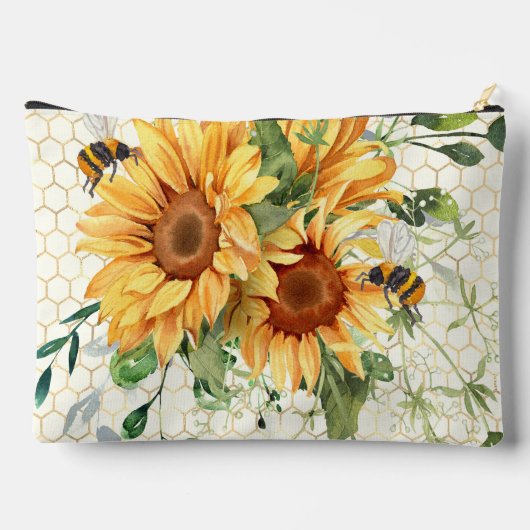 Zonnebloemen en bijen monogram etui (Achterkant)