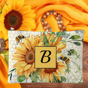 Zonnebloemen en bijen monogram etui