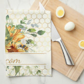 Zonnebloemen en bijen op maat theedoek (Quarter Fold)