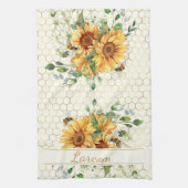 Zonnebloemen en bijen op maat theedoek (Verticaal)
