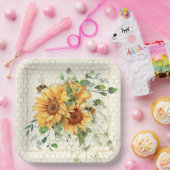 Zonnebloemen en bijen papieren bordje (Feest)