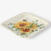 Zonnebloemen en bijen papieren bordje (Gebogen)