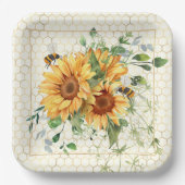 Zonnebloemen en bijen papieren bordje (Voorkant)