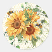 Zonnebloemen en bijen ronde sticker (Voorkant)