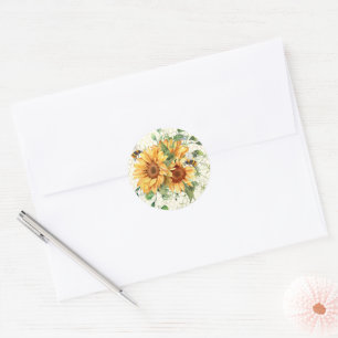 Zonnebloemen en bijen ronde sticker
