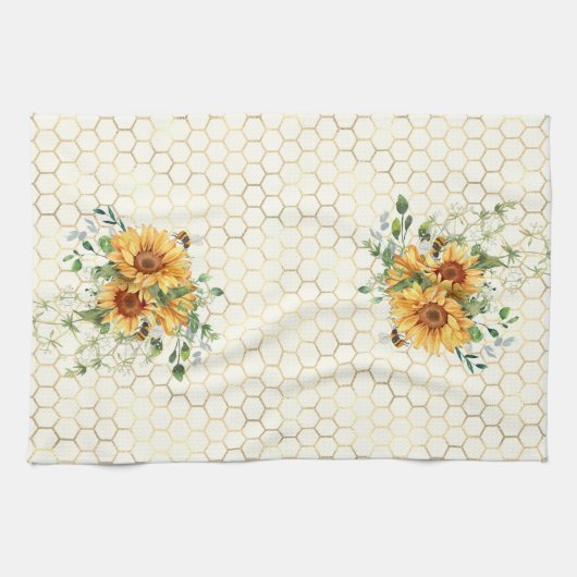 Zonnebloemen en bijen theedoek (Horizontaal)