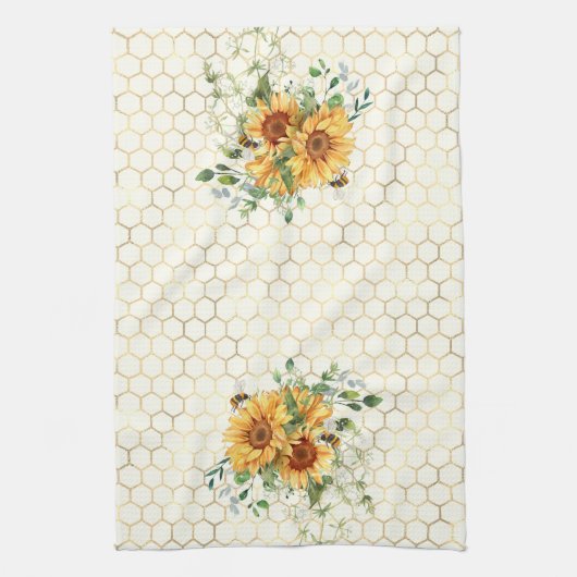 Zonnebloemen en bijen theedoek (Verticaal)