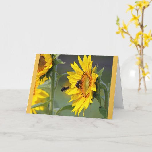 Zonnebloemen en bijen Verjaardag Kaart (Gele Bloem)