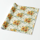 Zonnebloemen en bijen verpakkingspapier cadeaupapier (Uitgerold)