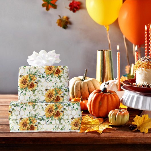 Zonnebloemen en bijen verpakkingspapier cadeaupapier