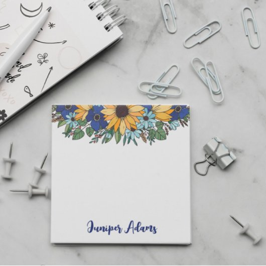 Zonnebloemen en blauwe bloemen Naam in Vet Manuscr Post-it® Notes