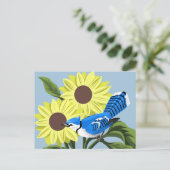 Zonnebloemen en Blauwe Jay Briefkaart (Staand voorkant)