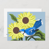 Zonnebloemen en Blauwe Jay Briefkaart (Voorkant / Achterkant)