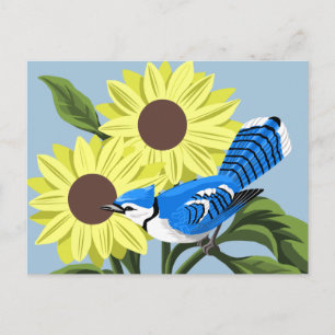 Zonnebloemen en Blauwe Jay Briefkaart